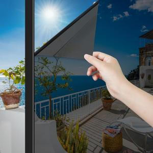 ConCus-T One Way Window Film Privacy Film with Heat Control and Anti UV, Static Cling Window Sticker, Black, 11.81Inch x 6.5Feet