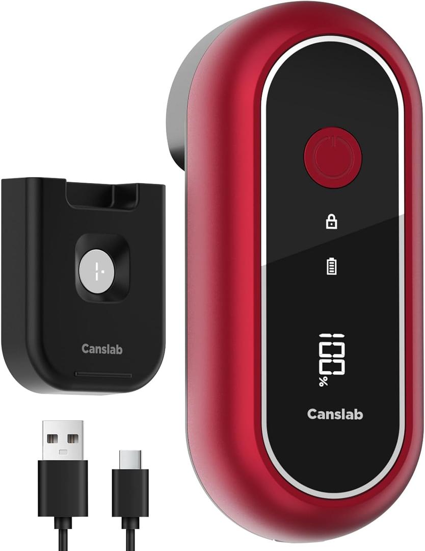 Canslab Turbo - Auto Shut Off Rechargeable Electric Can Openers - LED Battery Display USB Automatic Can Opener for Kitchen for Seniors with Arthritis - One Touch Side Cut Can Opener Smooth Edge, Red