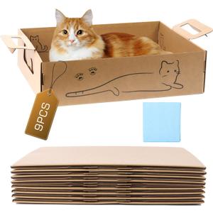 9 Pack Disposable Litter Boxes for Cats, Travel Litter Box with Pee Pads, Double Layer Waterproof Litter Tray for Cats Small Pets (16.9'' x 12.9'' x 5.1'')