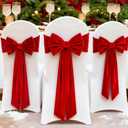 10 Pcs Christmas Velvet Chair Decoration Red Bows Velvet Chair Sashes 24 x 13'' Christmas Elastic Reusable Back Ribbon Bows Cover for Xmas Wedding Events Ceremony Reception Party Supplies