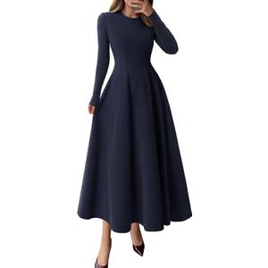 PRETTYGARDEN Cocktail Dresses for Women 2026 Elegant Classy Fall Long Sleeve Midi A Line Flowy Modest Winter Party Dress M