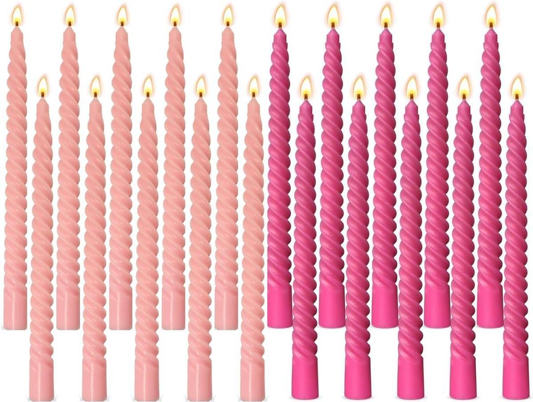 10 Pack Pink and 10 Pack Hot Pink Spiral Taper Candles for Holiday Home Decoration, 10 Inch Unscented Dripless Twisted Candlesticks for Dinner Party Wedding Valentines Day Baby Shower and Easter