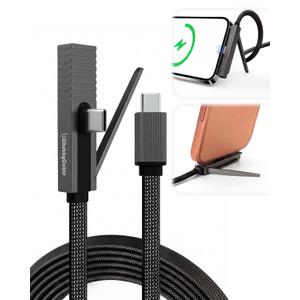 2 x chubbycable StandLite Pro 90 240W Fast Charge Cable with Invisible Stand & Phone Case Friendly Right Angle USB C Cable Braided Charging Cord, Black, Type-C to Type-C, 4.9FT