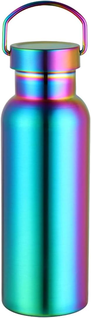 Buyer Star 17 oz Metal Insulated Water Bottle, 18/8 Stainless Steel Sports Water Bottles with Handle, Double-Wall Travel Thermal Water Flask, Reusable Water Bottle for Sports and Travel (Rainbow)