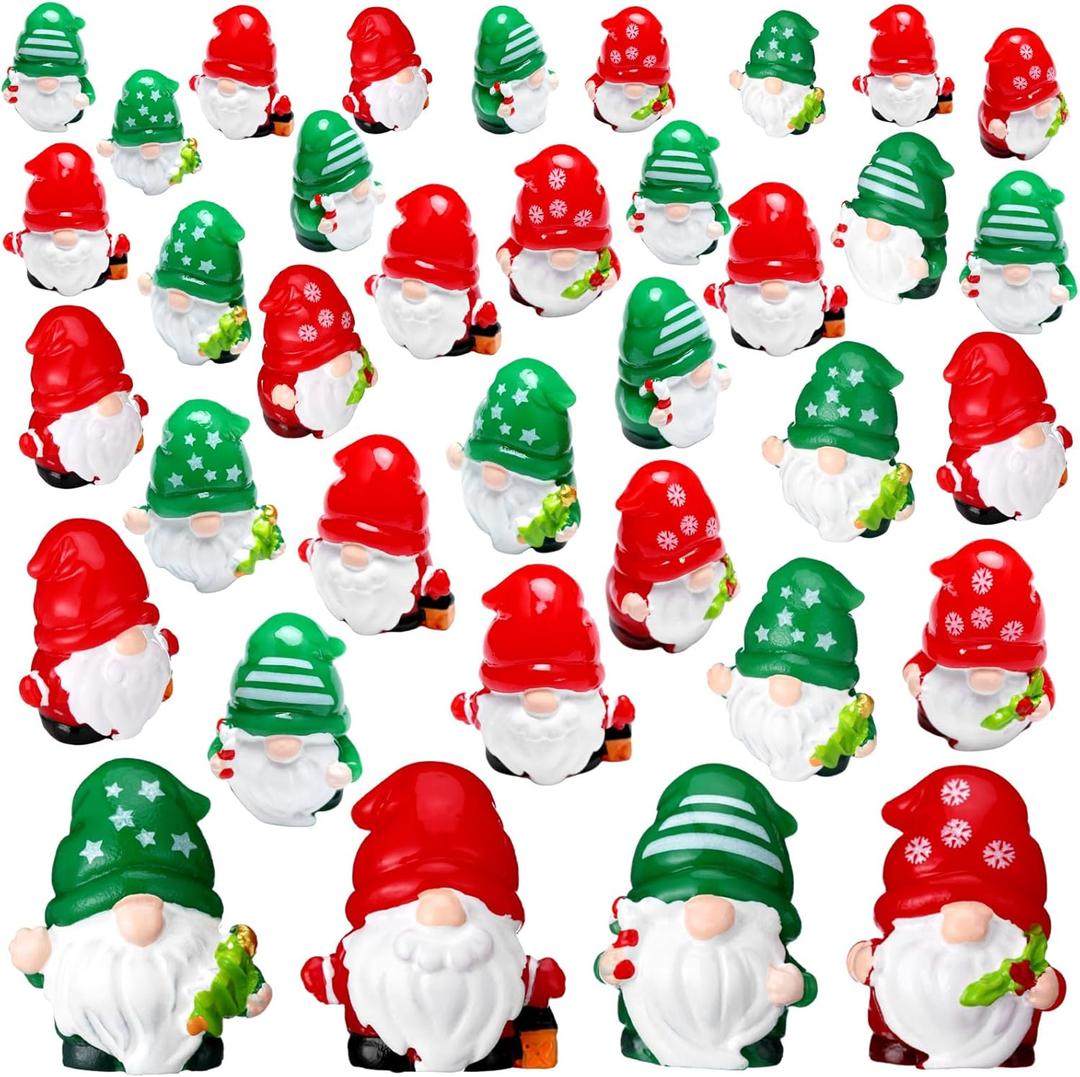 40 Pcs Christmas Mini Resin Gnomes Bulk Miniature Christmas Gnomes Decorations Tiny Fairy Resin Statues Mini Figurine to Hide Micro Landscape Ornaments for Tabletop Tried Tray Decor Stocking Fillers
