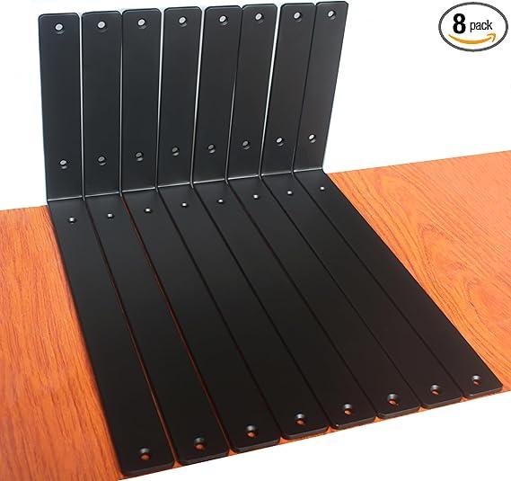 8 Pack  L 14" x H 8" x W1.5, 5mm Thick Black L Shelf Bracket, Iron Shelf Brackets, Metal Shelf Brackets, Floating Shelf, Shelf Supports with Screws
