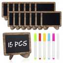 15-Pack Mini Chalkboard Signs with 6 Color Chalk Markers Wooden Blackboards Reusable for Buffet Food Table