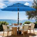 AreShark 9ft 3-Tier Patio Umbrellas, Outdoor Umbrella with 8 Sturdy Ribs UV Protection Windproof, Market Table Umbrella w/Push Button Tilt & Crank for Pool, Porch, Deck, Garden(Royal Blue)