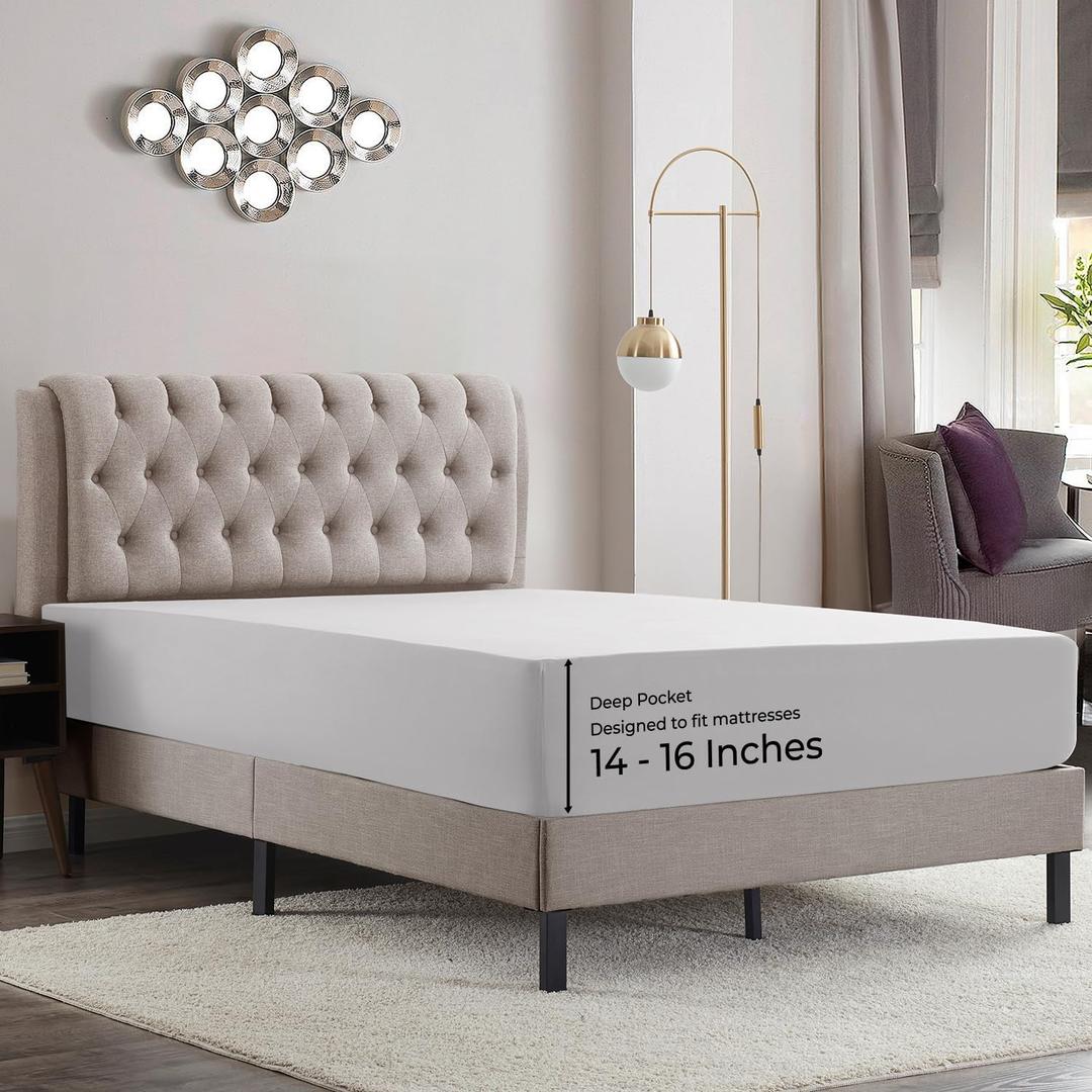 Empyrean Queen Fitted Sheet - Deep Pocket, 14-16 Inch Ultra Soft Microfiber, Wrinkle & Fade Resistant, Shrinkproof, Hotel Quality, Durable & Breathable, Perfect for Queen Beds, Light Grey