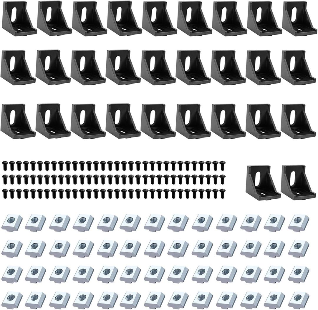 24pcs Seekliny 4040 Aluminum Extrusion Corner Bracket 4040 Hardware V-Slot Accessories T-Slot with Screws for 8020 Aluminum Profile 3D Printer Accessories Black (40B)