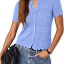 Dowerme Women Summer Cardigan Sweaters 2026 Fashion Short Sleeve V Neck Crochet Crop Tops Spring Beach Vacation Clothes (Blue, S)