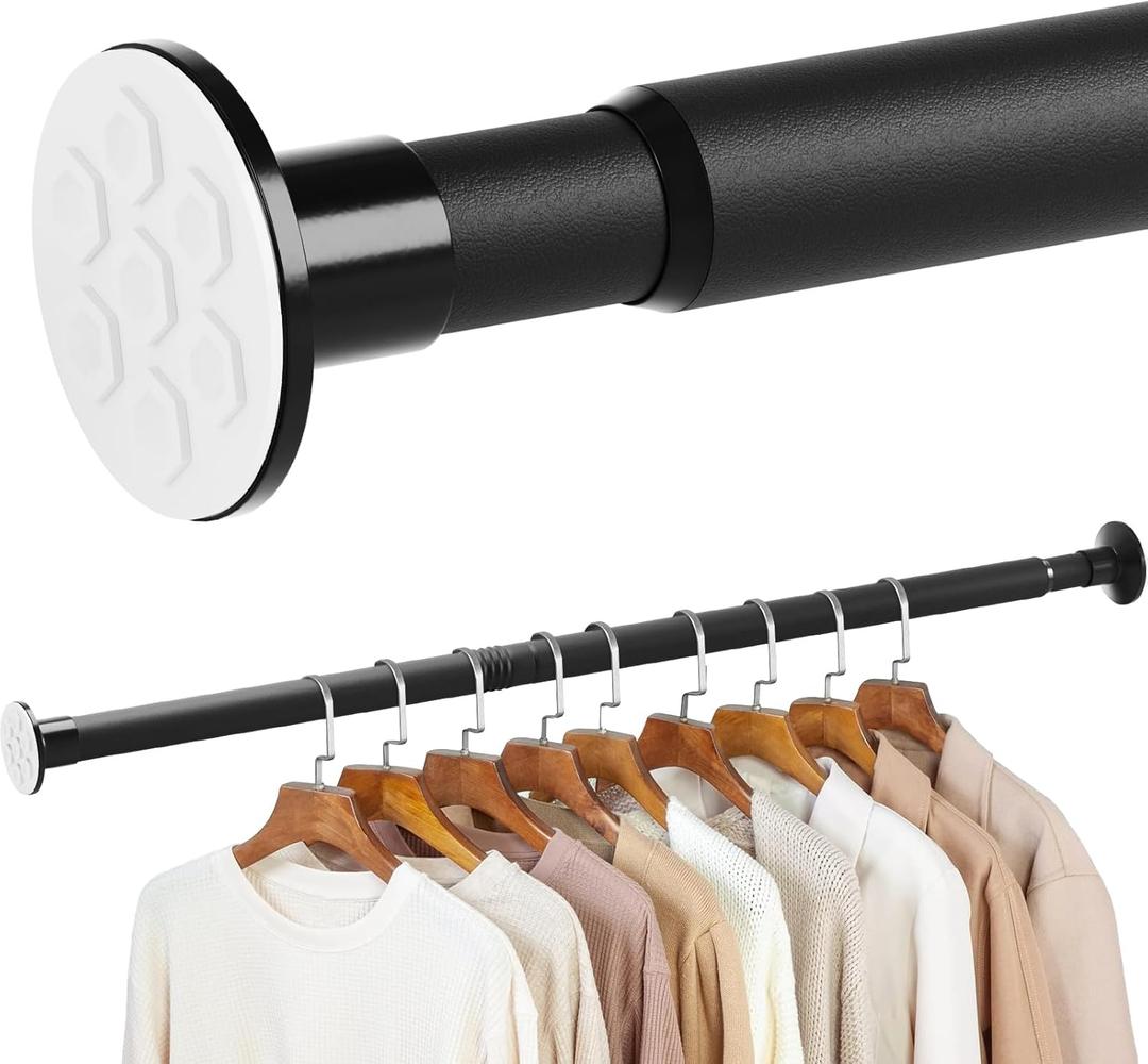 No Drilling Closet Rod, 27.563 Inches Hanging Closet Rod for Clothes, Closet Bar & Pole Heavyduty, Closet Rods for Hanging Clothes For Closet Wardrobes Bathroom Laundry RV Curtains,Black