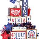 13 Pieces 4th of July Tiered Tray Decor Autumn Patriotic Table Decor Wood Signs Independence Day Red White Blue American Decorations for Memorial Day 250th Anniversary Party Farmhouse Home