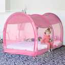 LEEDOR Bed Tent Dream Tents Bed Canopy Shelter Cabin Indoor Privacy Warm Breathable Pop Up Twin/Full/Queen for Kids and Adult Patent Pending(Mattress Not Included) (Mesh Pink)