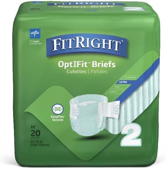 FitRight Heavy Absorbency Adult Diapers, XL/2XL (Waist Size 51in-70in), 80 Count, OptiFit Ultra-Stretch Unisex Incontinence Briefs, Disposable, Moisture-Wicking, Leak Protection,