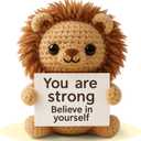 Positive Crochet Animals Lion - Handmade Emotional Support Crochet Doll Desk Decor Pickle Gifts Emotional Support Plush for Anxiety & Stress Relief Love Gift