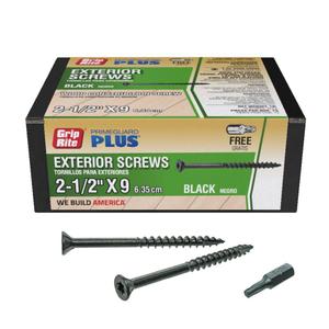 Grip-Rite L212STBL1 PrimeGuard Plus #9 x 2-1/2" Premium Deck Screw, T25 Star Drive, Black, 1lb Box