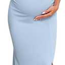AISWI Off The Shoulder Maternity Dress Ruched Ribbed Knit Bodycon Mermaid Maxi Gown with Slit for Baby Shower Photoshoot (L)
