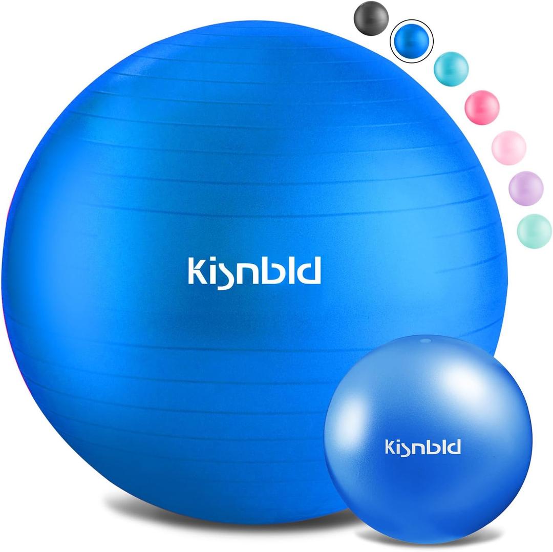 kisnbld Exercise Ball, Extra Thick Yoga Ball for Workout Pregnancy Stability, Anti-Burst Balance Ball with Foot Pump - Heavy Duty Fitness Ball Chair for Office, Home & Gym (L,(23-26in,58-65cm), Pure Blue)