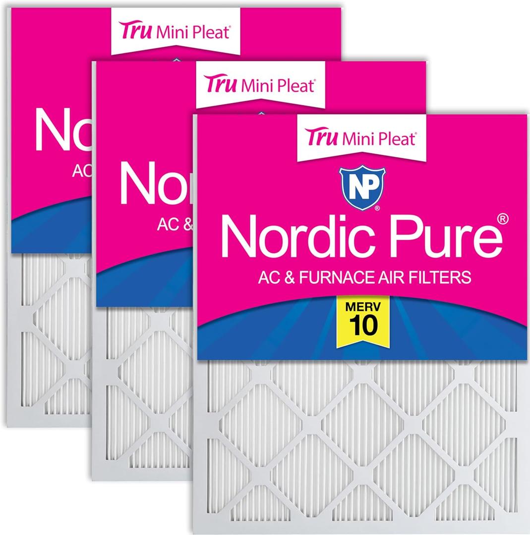 Nordic Pure 24x30x1 Tru Mini Pleat MERV 10 AC Furnace Air Filters 3 Pack