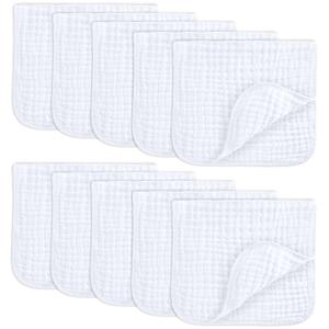 Comfy Cubs Muslin Burp Cloths 20" x 10", Pack of 10 - Large, 6-Layer, Ultra Absorbent 100% Cotton for Baby Drool and Messes - Soft, Safe & Gentle Baby Burp Cloths for Boys & Girls - White