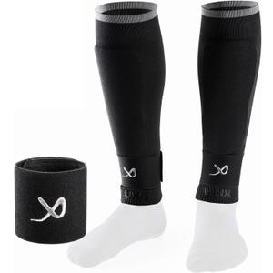 LUX Soccer Sleeves w/FREE Guard Stays for Men/Boys/Youth Compatible w/Soccer Grip Sock (Large, Black)