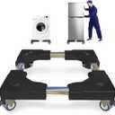 Appliance Dolly Cart with 4 Locking Wheels Mini Fridge Stand Adjustable 16"-26" Universal Mobile Roller for Portable Washer, Dryer, Refrigerator, Furniture, Black