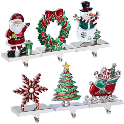 Christmas Stocking Holders for Mantel Set of 3, Christmas Stocking Hangers for Mantle Decorations Fireplace Stocking Hangers Mantle Hooks for Stockings Xmas Decorations Home Indoor (Silver, Pack of 3)