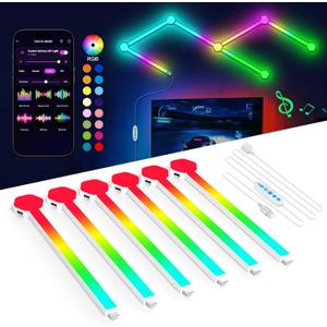 6 Pack Smart Wall Light Lines - Smart Home Decor Creative DIY RGB Lines with Music Sync APP & Remote Control Gaming Lights for Living Room, Indoor Decor, Gaming Decor