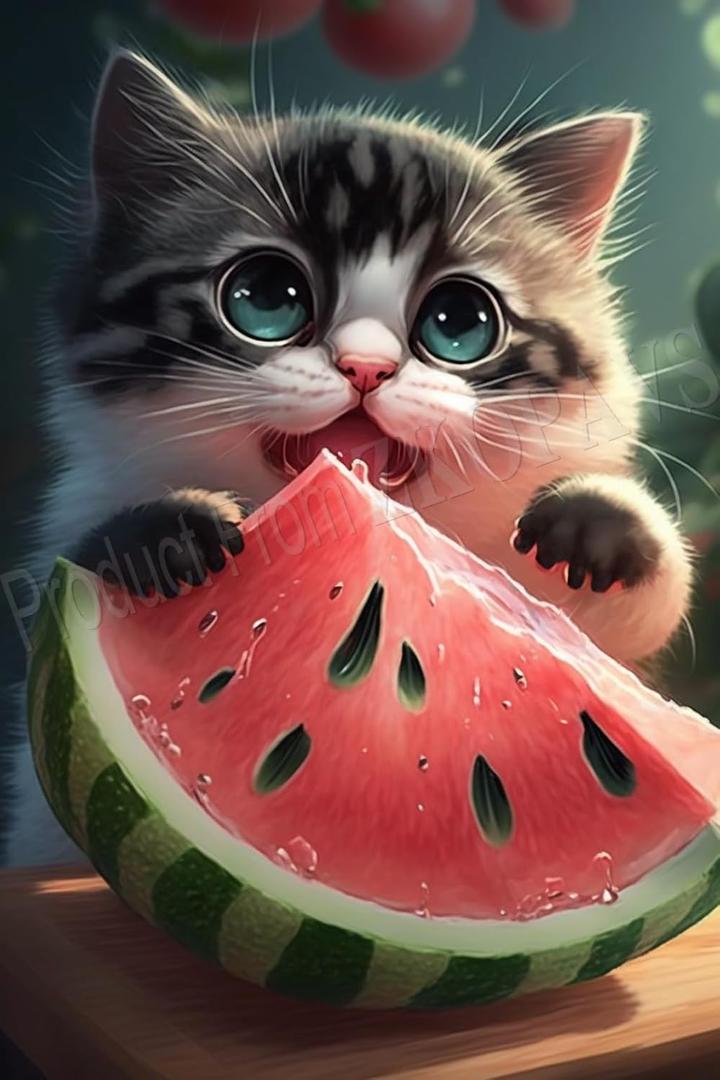2 x ZKOPAVS Diamond Painting Kits for Adults and Kids Cute Cat Eats Watermelon Art Paint with Crystal Rhinestone Cross Stitch Round Full Drill Art 12X12 Inch