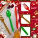 180 PCS Christmas Plastic Silverware Set Red/Green/Gold Disposable Utensils Heavy Duty Cutlery Disposable Utensils 60 of each Forks, Knives, Spoons for Party Decoration Supplies