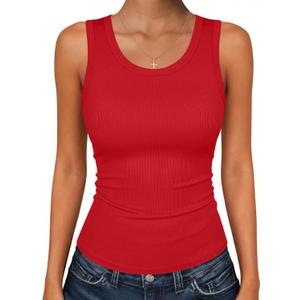 Zeagoo Womens Tank Tops 2026 Scoop Neck Ribbed Sleeveless Top Casual Basic Slim Fitted Knit Cami Tee Shirts (Medium)