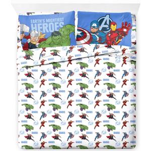 Jay Franco Kids Sheet Set with Fitted, Flat Sheets & Pillow Cover - Ultra-Soft Bedding with Pillowcase for Room Decor, White - Avengers, 4 Piece Queen