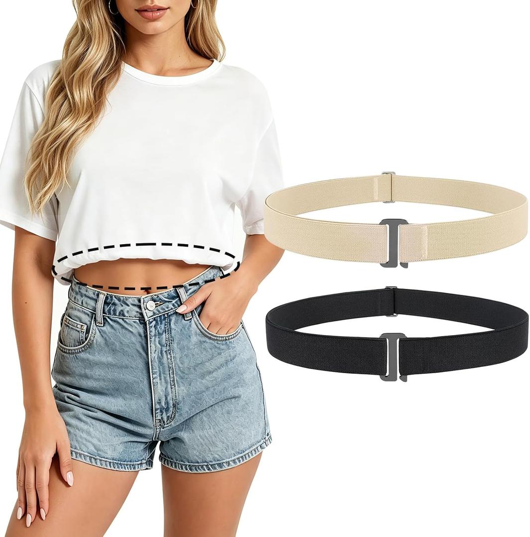 JASGOOD Crop Top Tuck Waist Band for T-Shirts Adjustable Sweater Tuck Band Belt Elastic Belts for Women 2 Pack (Black+khaki)