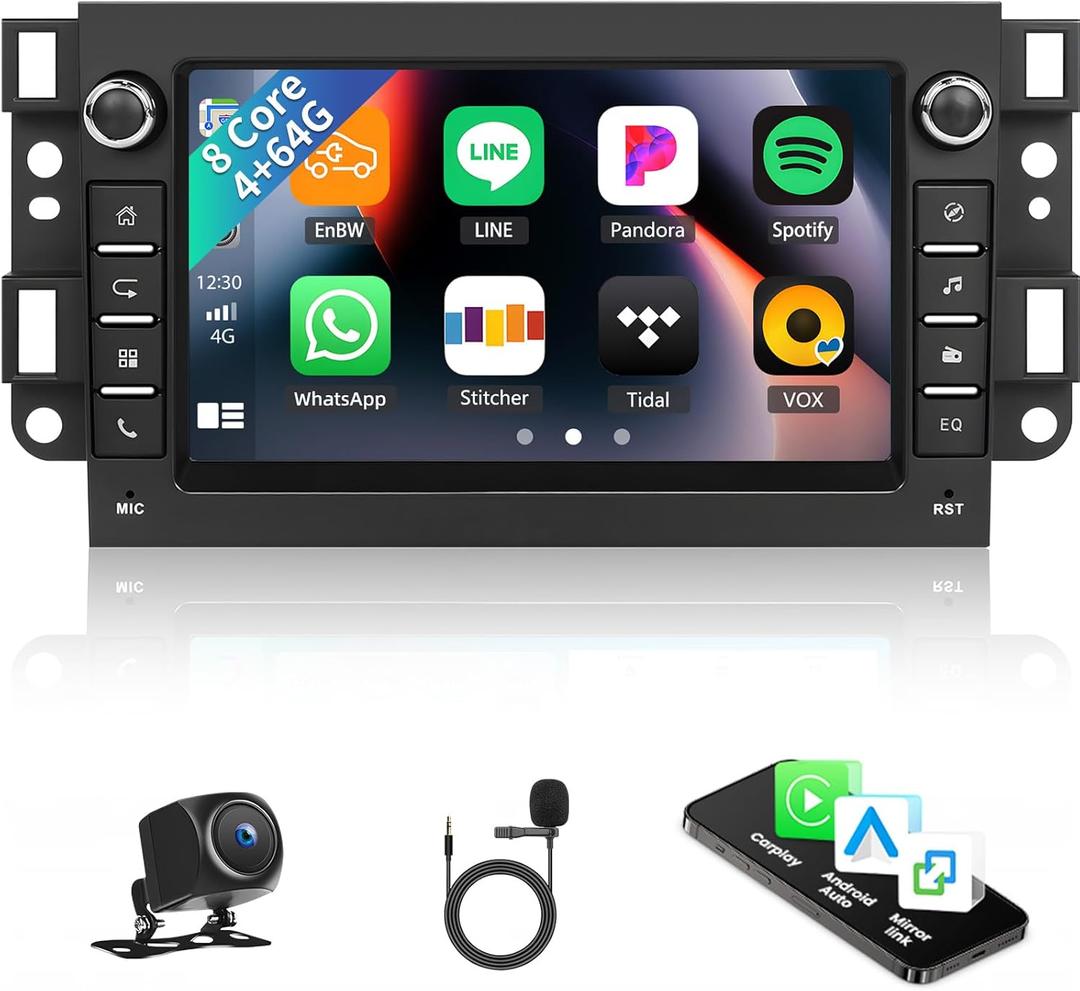 [4+64G] 8-Core Android 15 Car Stereo for Chevrolet Chevy Epica Captiva Aveo Spark Tosca Lova Kalos Matiz Joy Pontiac G3 Wave with Wireless Carplay,7 Car Radio with Mirror Link BT FM/RDS WiFi GPS SWC