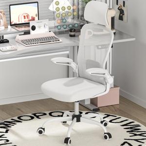 Mimoglad Office Chair, High Back Ergonomic Desk Chair with Adjustable Lumbar Support and Headrest, Swivel Task Chair with flip-up Armrests for Guitar Playing (Modern, Ivory White)