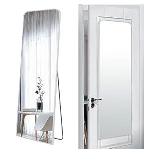 SCWF-GZ 57x20 Door Hanging Full Length Mirror, Floor (Height 5.7ft just Body in 1.3ft) or Wall Mounted Metal Frame Rectangle Dressing Mirrors for Bedroom Bathroom Living Room 57 inch Silver