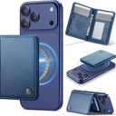 Defencase for Magsafe Wallet Magnetic Card Holder RFID Blocking, PU Leather Minimalist Phone Wallet for MagSafe Phones and Cases for iPhone 17/16/ 15/14/ 13/12/ Pro/Max/Plus/Air, Dark Blue