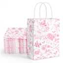 16 Pcs Floral Paper Gift Bags Pink White Flower Bird Party Favor Bag with Handle Chinoiserie Hydrangea Branches Goodie Candy Treat Bags for Wedding Birthday Anniversary Bridal Shower