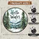 Round Christmas Metal Tin Sign Hello Winter Sign Christmas Pine Trees Welcome Door Sign Xmas Winter Holiday Farmhouse Rustic Wreath Sign for Indoor Outdoor Home Wall Window Decor 12*12 in