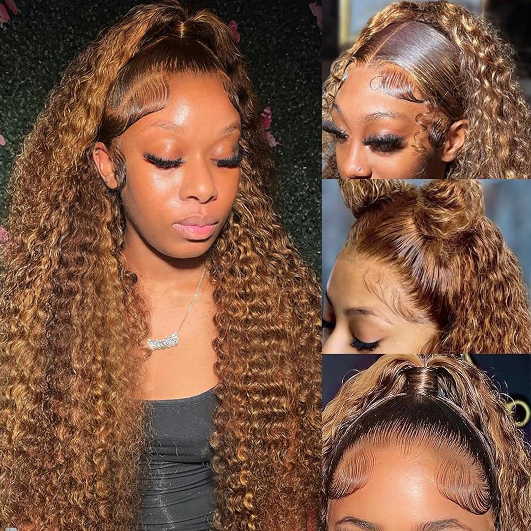 22 Inch Ombre Honey Blonde 5x5 HD Lace Closure Wigs Deep Wave Human Hair Wig P4/30 Pre Plucked Deep Curly Human Hair 200% Density For Black Woman