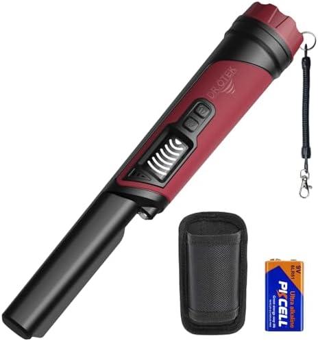 DR.ÖTEK Metal Detector Pinpointer for Adults & Kids, IP68 Fully Waterproof underwater metal detector wand Handheld Pin Pointer with LCD Screen & LED Light, 360°High Sensitivity Accuracy Detection, Red