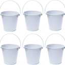 Colored Metal Buckets with Handle, 6 Pack 5.91 Inch Galvanized Iron Pail Bucket for Kids,Classroom,Crafts,and Party Favors (White)