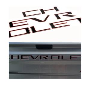 Tailgate Insert Letters -3D Raised Tailgate Letters Compatible with 2019-2022 Silverado Models (Gloss Black with Red Outline)