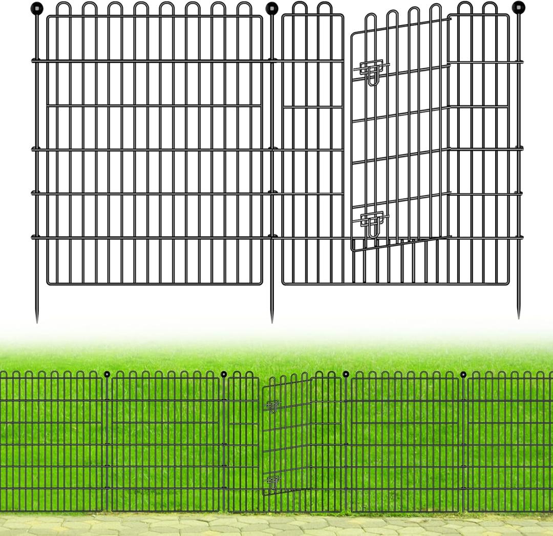 15 Panels No Dig Decorative Garden Fence with Gate for Yard, 32 in(H) X 35.4 ft(L) Animal Barrier Fencing for Outdoor Dog, Metal Portable Garden Fences for Borders, Pets, Landscape, Temporary Fence (15 Panels-35.4 ft(L) X 32 in(H) with Gate)