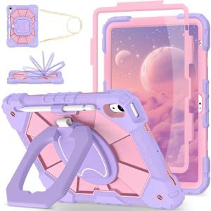 WESOROL Case for iPad (A16) 11th/10th Generation 2025/2022 with Screen Protector Rotating Stand Pencil Holder iPad Case 10th Generation Shockproof Cover for iPad 11th/10th Gen Cases,Purple Rose