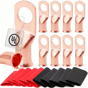 10pcs 4 Awg - 3/8" (M10) TKDMR Wire Lugs Ring Terminal Connectors Ends, UL Listed Heavy Duty for Battery Cable Lug Wire Electrical Eyelets with 4:1 Dual Wall Adhesive Heat Shrink