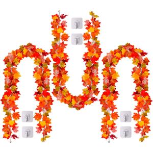3 Pack Fall Maple Leaves Garland, 5.7 Ft/Piece Hanging Vines Artificial Autumn Foliage Thanksgiving Decor for Home Wedding Fireplace Party Christmas