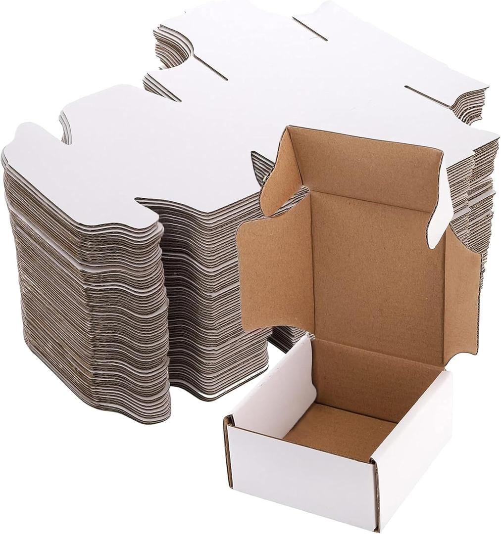 Cedilis 75 Pack Corrugated Mailer, 4x4x2 Inches Shipping Boxes, Small Cardboard Box for Shipping Mailing and Storing, Recyclable, Crush Proof, Oyster White