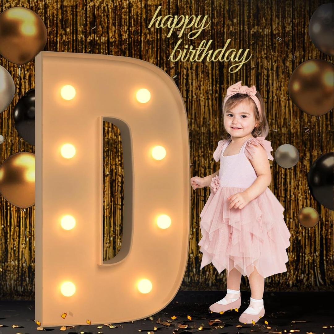 Marquee Light Up Letters, 3FT Large Letters for Party Decorations, Marquee Numbers, Mosaic Balloon Frame, Baby Letters for Baby Shower Birthday Wedding Engagement Party, Pre-Cut DIY Foamboard Letter D